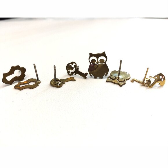 47 pairs Sterling Silver Animal Brass Owl Puzzle Squirrel Post Stud Earrings Lot - Picture 2 of 8